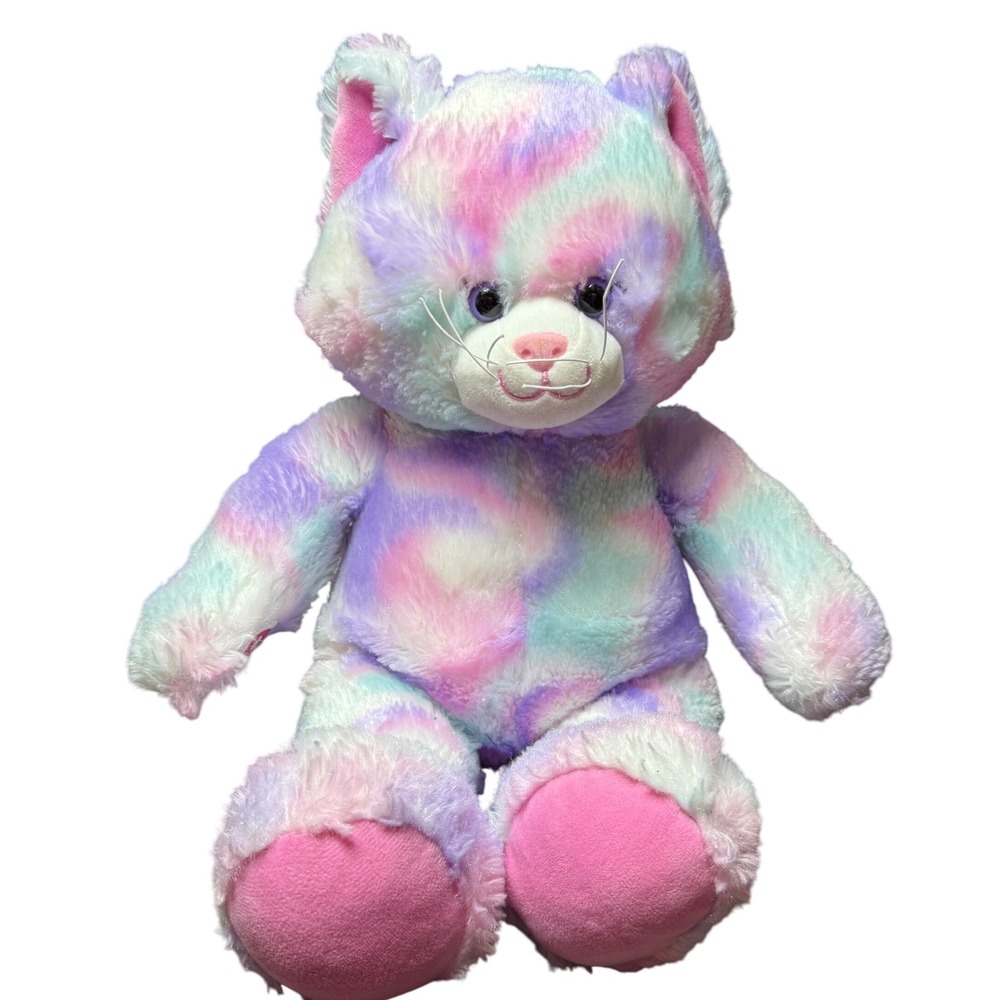 Build-A-Bear Plush Cat Pastel Tie‎ Dye Stuffed Animal BAB Kitty Toy
